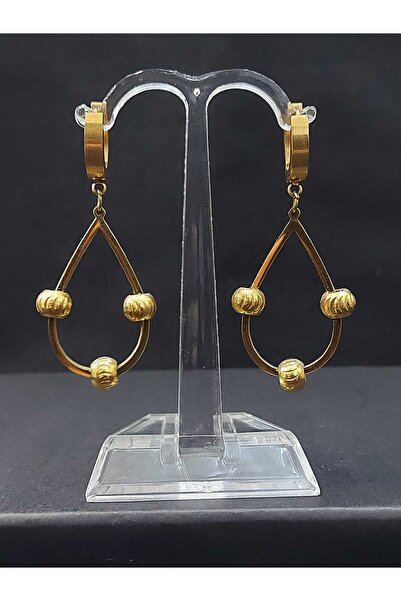 sarıyer silver Damla Model Dorika Top İşlemeli Altın Kaplama Çelik Sallantılı...