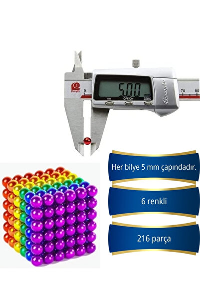 ALFAGİFT 6 Renkli Mıknatıslı Küp 5mm- 216 Adet Manyetik Toplar, Bilyeler Ve Boncuklar, Stres Oyuncağı