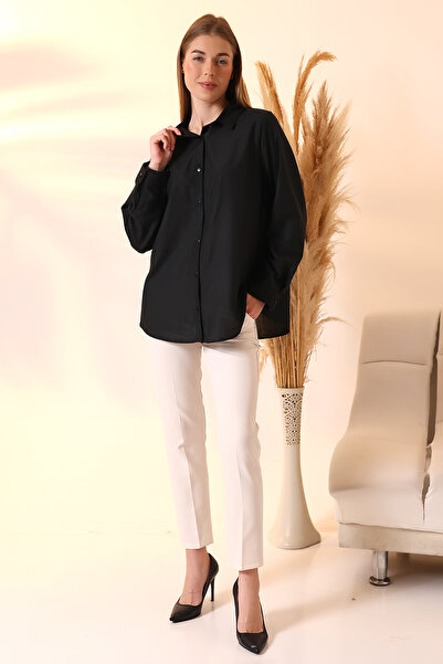 DİVİSTA قميص أساسي نسائي أسود اللون مقاس كبير