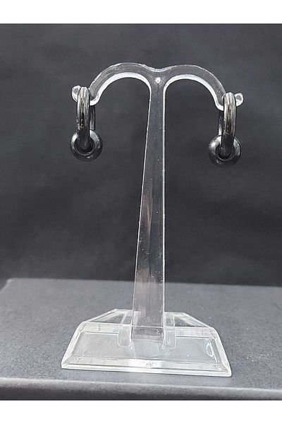 sarıyer silver Black Ring and Ball Model Steel Earrings