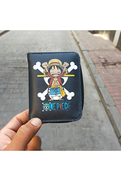 Köstebek One Piece Anime - Monkey D. Luffy Happy Black Short Wallet