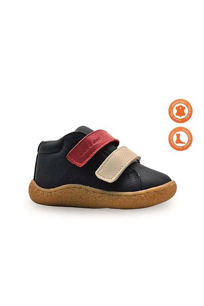 kids A more Navy Blue Anatomical Sole Genuine Leather Barefoot Boots for Baby Boy - Double Velcro