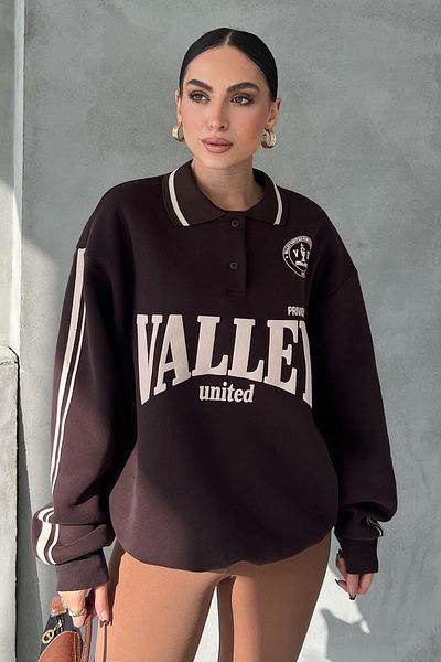 Seda Yalçın Atelier Bitter Brown Printed Polo Neck Raised Sweatshirt