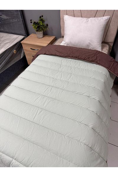 Clasy 100% Cotton Ranforce Single Double Sided Quilt Dark Brown-Green