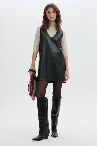 SHERIN Black Leather Dress