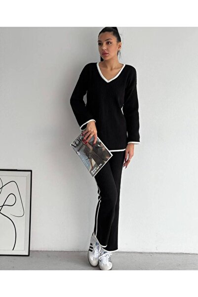 miss pera المرأة أعلى الخامس الرقبة سترة أسفل السراويل تريكو البدلة