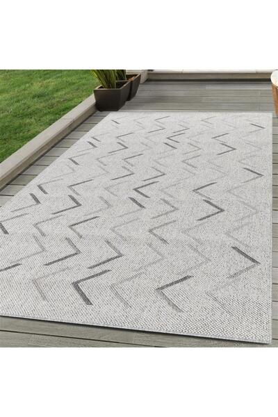 Carpettex Halı Bahçe Balkon Dış Mekan Teras Halısı İskandinav desenli Krem Re...