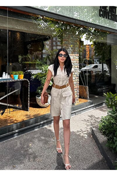 Angel Mia Rochie din in cu centura de culoare piatra