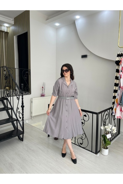 Butik Gri kemerli elbise