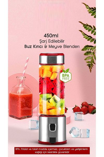 M90 450 ml Portable Metal Smoothie Blender - Ice Crusher Shaker with Sharp Blade
