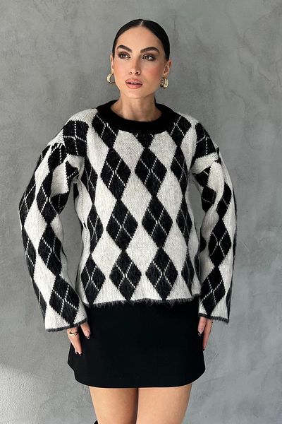 Seda Yalçın Atelier Pulover scurt din tricotaje cu model Black Diamond