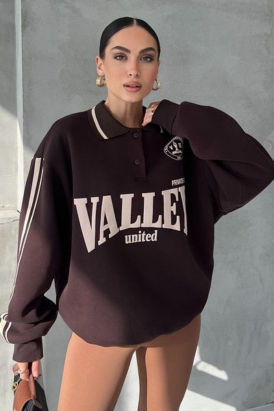 Seda Yalçın Atelier Bitter Brown Printed Polo Neck Raised Sweatshirt