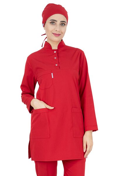 Alsancak Üniforma Red Lycra Thick Stretchy Fabric Hijab Nurse Jersey and Hijab Doctor Jersey Kit