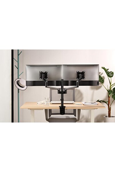 voltix 2'li Monitör Tutucu Döndürülebilir Kablo Kılavuzlu Ergonomik Monitör Kolu - Siyah
