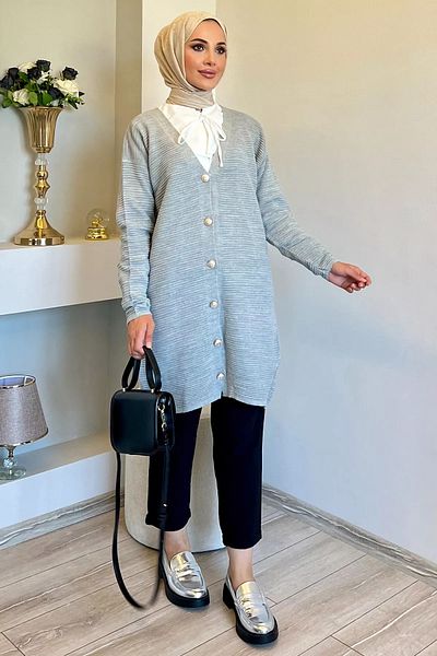 jldkids Hijab Grey Γυναικεία Πλεκτή Ζακέτα