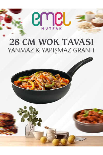 EMEL 28 Cm Granit Wok Tavası