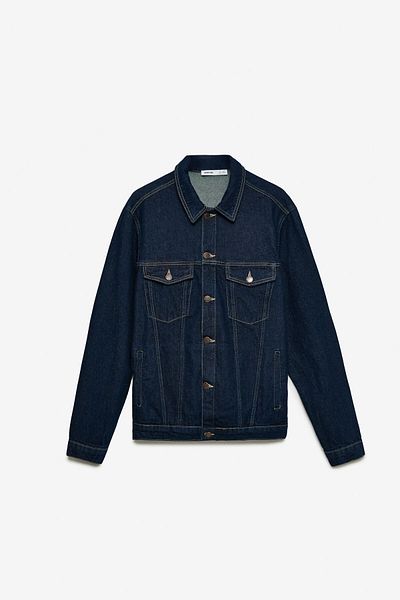 GRIMELANGE Jerıcho Men's Rinse Denim Casual Wide Cut 100% Cotton High Quality Thick Textured Navy Blue Jacket
