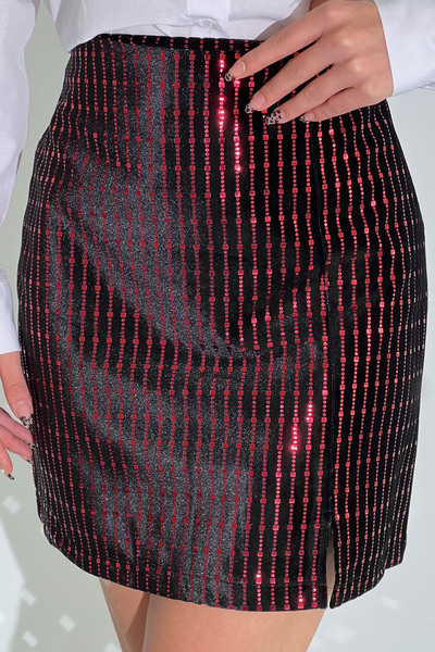 Seda Yalçın Atelier Burgundy Sequined Velvet Mini Skirt