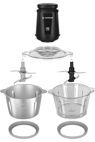 Nutricook Choppi XXL 2L Glass & SS Chopper & Mincer, 500W w/Pulse & 2 Speeds, 2-Removable 4 SS-Blade