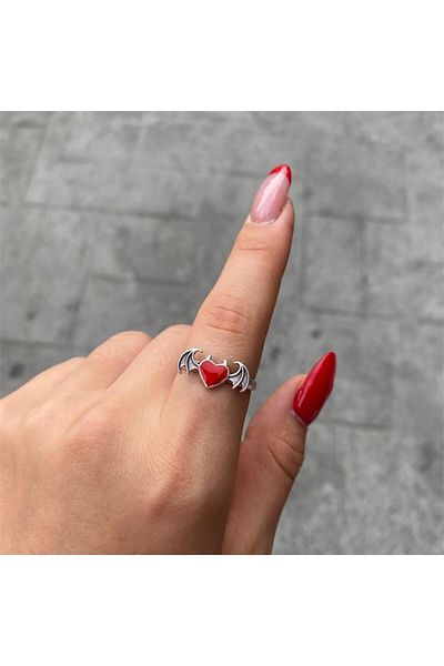 Köstebek Bat Heart Red Ring