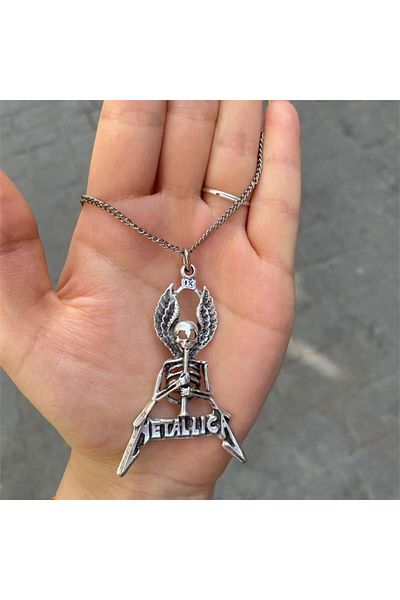 Köstebek Metallica Winged Skeleton Necklace