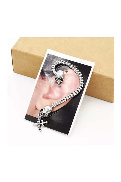 Köstebek Snake Knife Silver Spiral Earrings