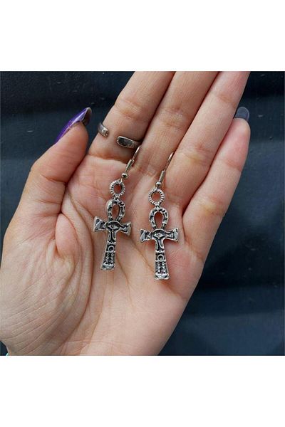Köstebek Eye Of The Ra On The Ankh Cross Earrings