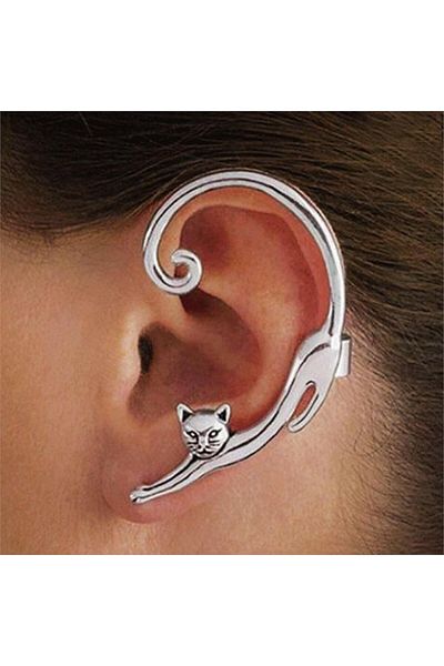 Köstebek Cat Figure Chain Spiral Left Ear Earring