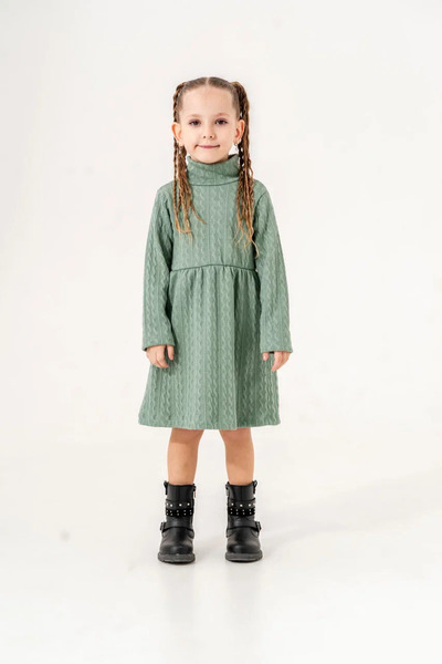 Eray Kids Rochie verde din țesătură tricotată cu model pentru fete