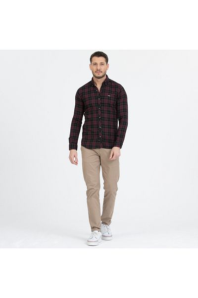 Klothy Men's Plaid 100% Cotton Slim Fit Shirt