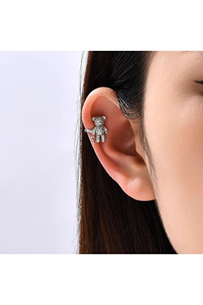 DEMOKAN Kadın Kıkırdak Küpe Özel Tasarım Teddy Kutup Yıldız Detay Küpe