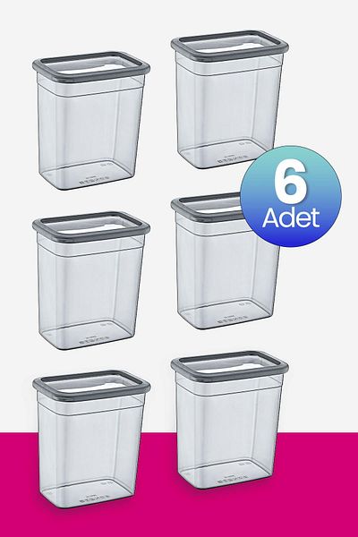 Smartware Anthracite Set of 6 Rectangular Storage Containers - 2350 ml