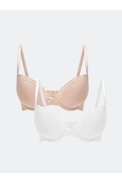 LC Waikiki Lcw Dream White Underwire No Padding Lace Detail T-Shirt Bra 2-Pack