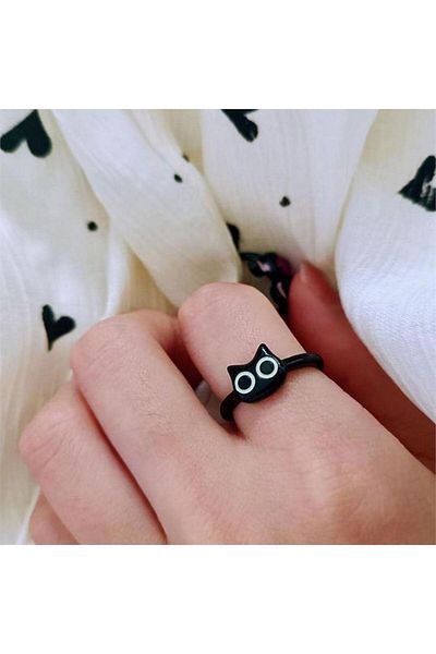 Köstebek Black Minimal Owl Ring
