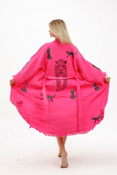 Befera Design Kimono muselină 100% bumbac halat de baie cu imprimeu leopard Rochie caftan