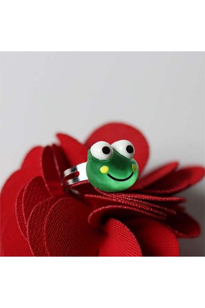 Köstebek Green Smiley Frog Ring