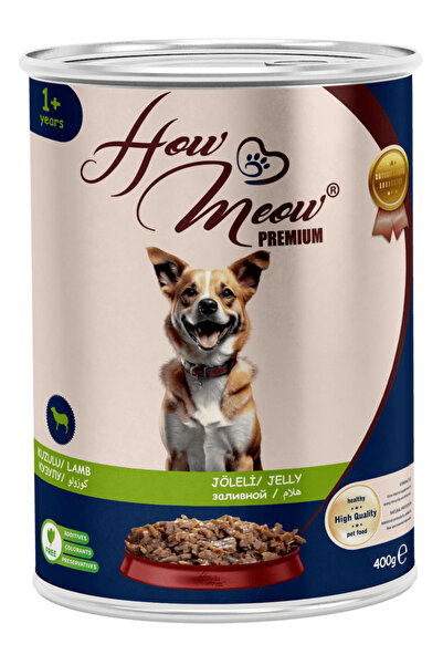 how&meow 12 ADET JÖLELİ PARÇA ETLİ YETİŞKİN KÖPEK YAŞ MAMASI KUZULU 400 gr