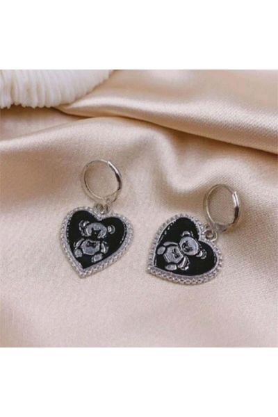 Köstebek Black Heart Bear Earrings