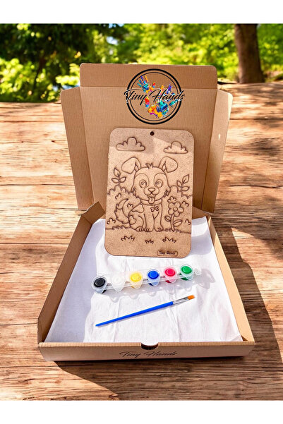 tiny hands Ahşap Köpek Tablosu Boyama Seti  Ahşap Tablo Sanat Hobi Aktivite Seti 6'lı Akrilik Boya + Fırça