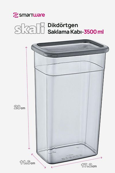 Smartware Anthracite 3500 ml - Set of 6 Scale Rectangular Storage Containers