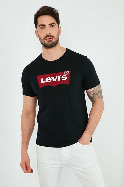 Levi's Pánské černé tričko – grafický vzor se zasazeným výstřihem – 17783-0311