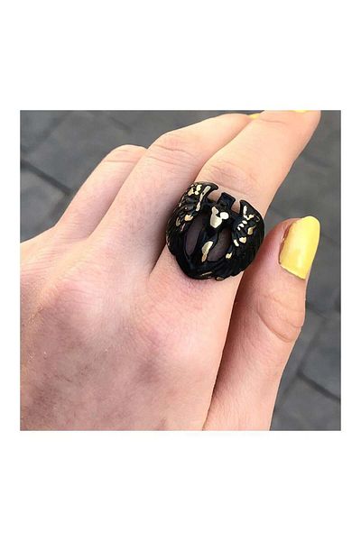 Köstebek Black Winged Angel Adjustable Ring