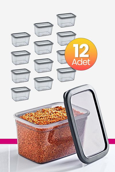 Smartware Anthracite 1210 ml - Set of 12 Scale Rectangular Storage Containers