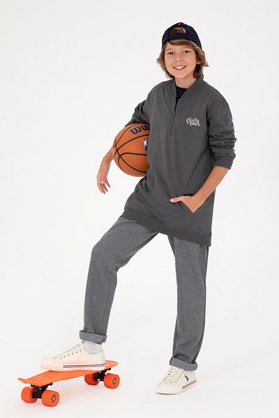 U.S. Polo Assn. Boy's Half Zipper Anthracite Sweatshirt 50293774 -Vr006