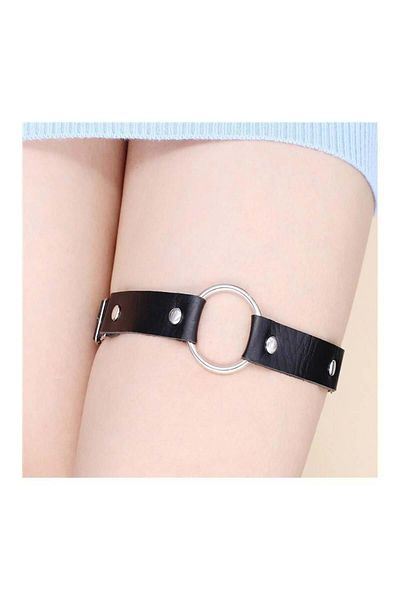 Köstebek Punk Ring Leather Leash for Leg