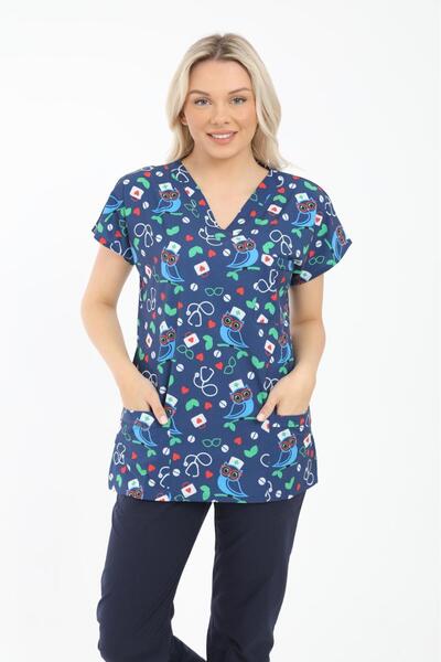 Arme medikal فرك ليكرا علوي واحد - جراحة، طبيب، ممرضة، طبيب بيطري، طبيب أسنان - جيرسي منقوش وملون