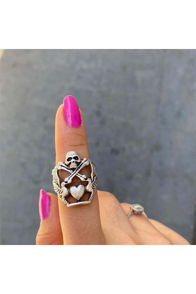 Köstebek Skull Heart Wings Adjustable Ring