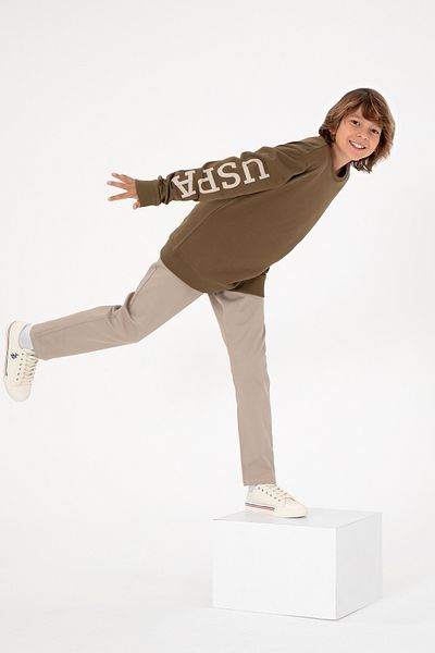 U.S. Polo Assn. Boy's Khaki Crew Neck Sweatshirt 50293643 -Vr027