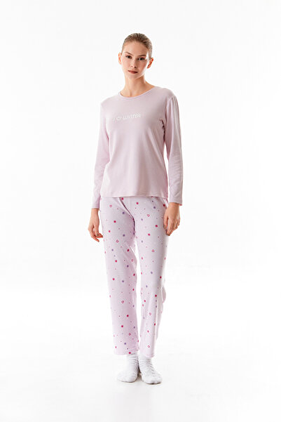 Fulla Moda Yazı Baskılı Bisiklet Yaka 2 Li Pijama Takımı