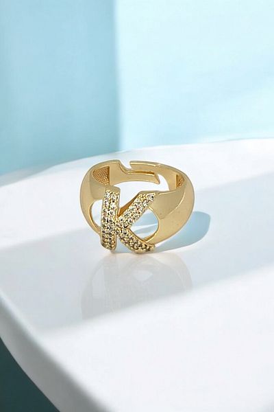 Çlk Accessories Premium Letter K Ring Rhinestone Letter Ring